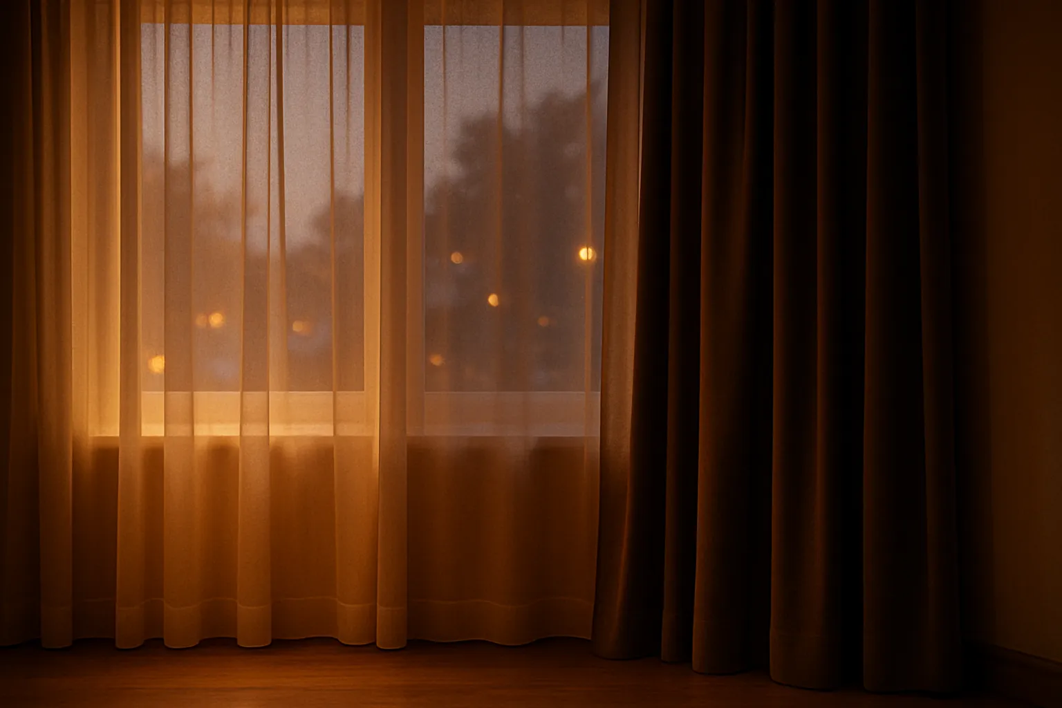 Abendroutine mit warmem Licht und geschlossenen, weich fallenden Gardinen