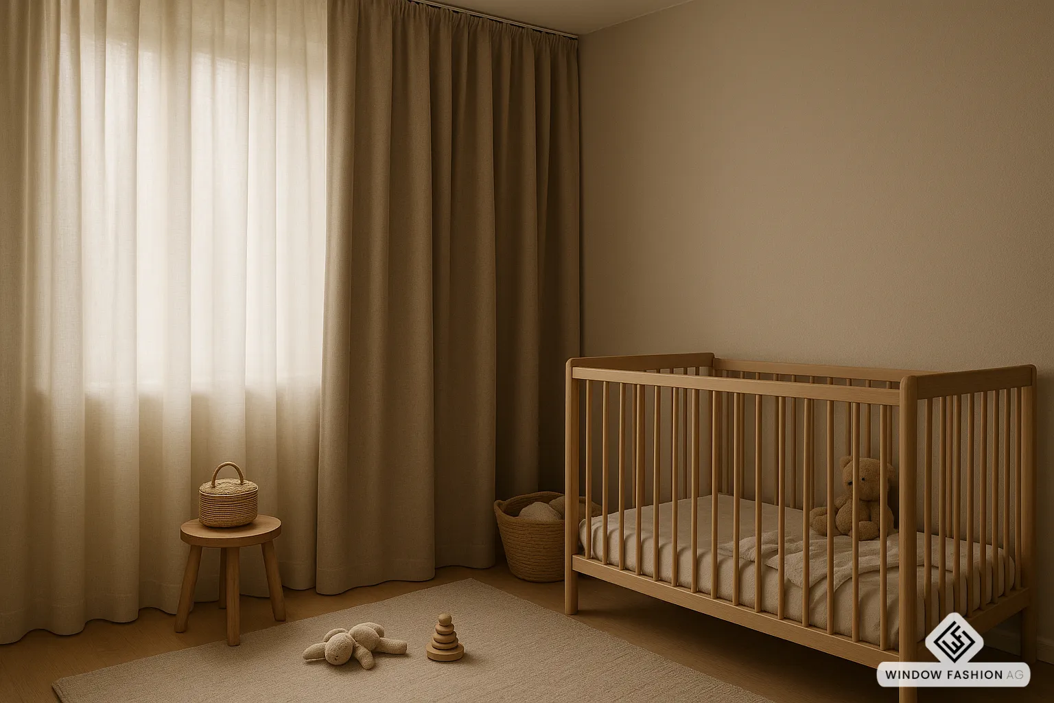 Kinderzimmer mit Tagesgardine und verdunkelnder Ebene