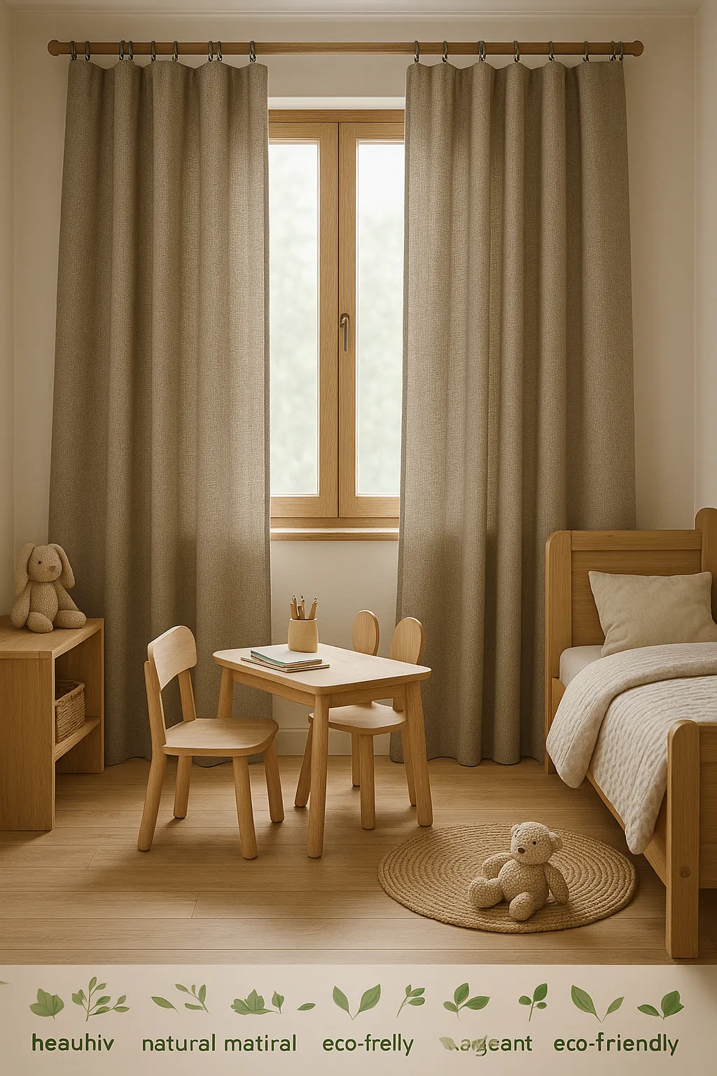 Robust vernähte Gardinen-Details im Kinderzimmer