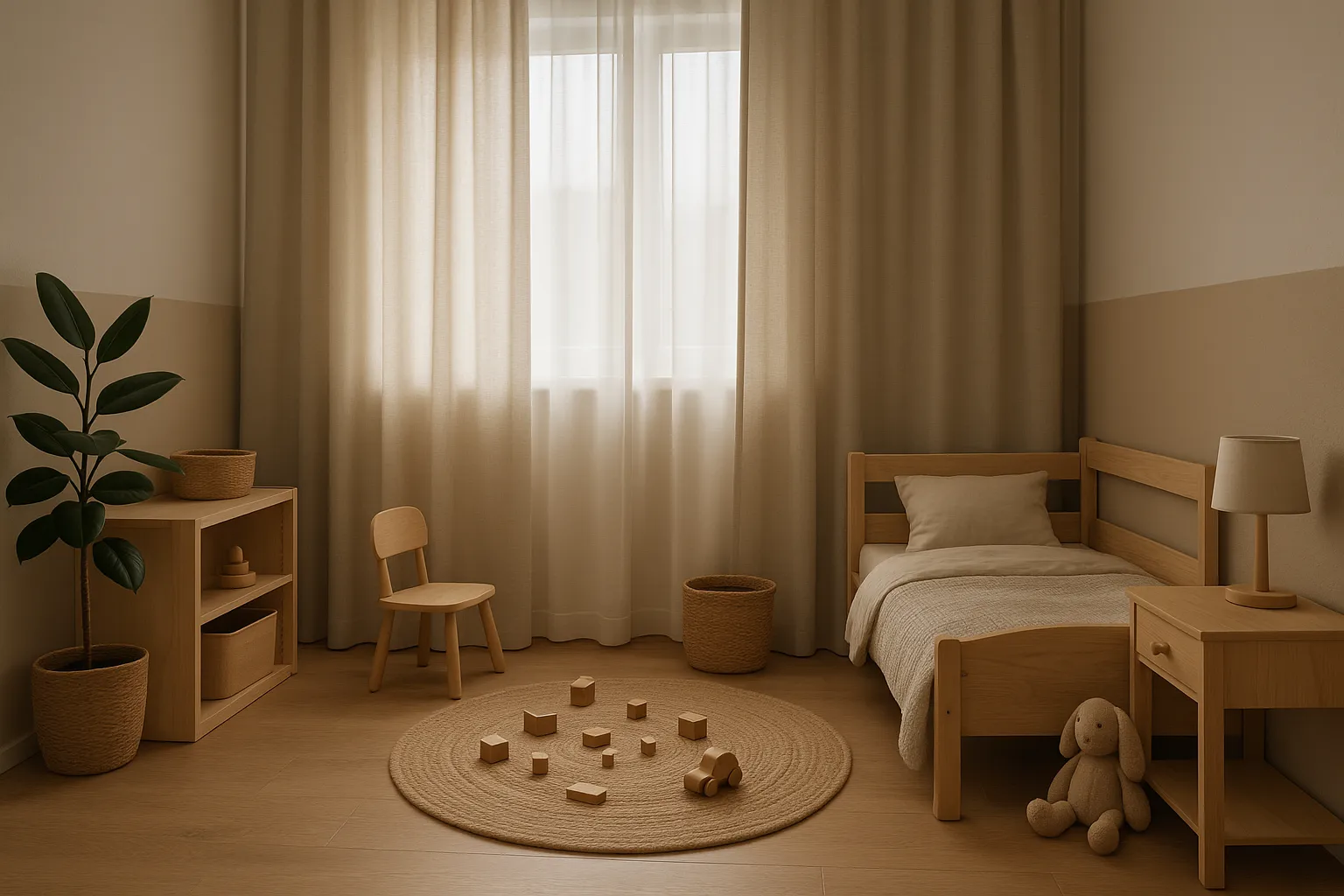 Kinderzimmer mit sanfter Lichtstreuung und ruhiger Akustik